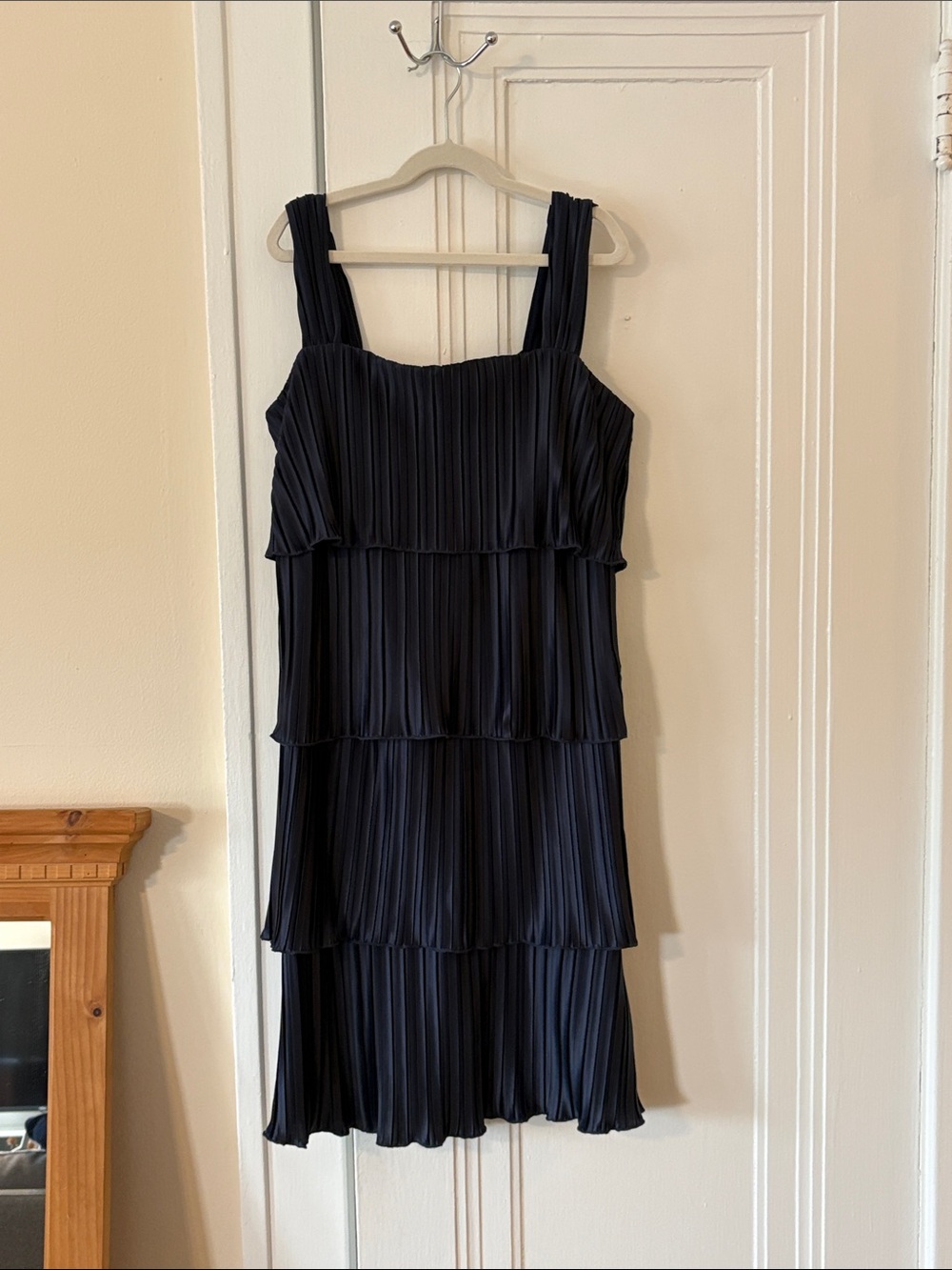DKNY Navy Pleated Tiered Flounce Ruffle Mini Dress